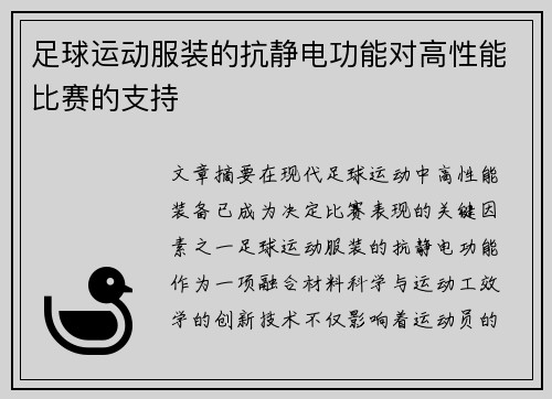 足球运动服装的抗静电功能对高性能比赛的支持