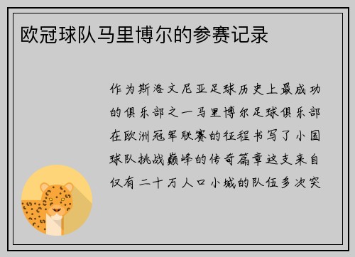 欧冠球队马里博尔的参赛记录