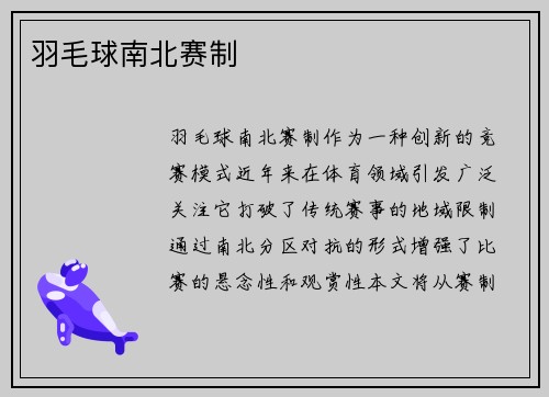 羽毛球南北赛制