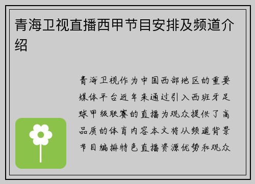 青海卫视直播西甲节目安排及频道介绍